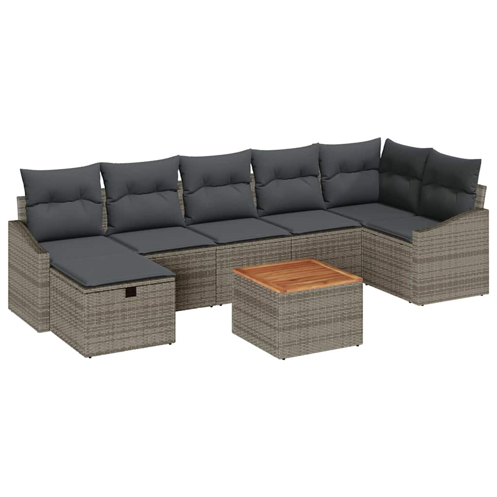 Conjunto de sofás de jardín con cojín 8 pcs Gris Poliratán