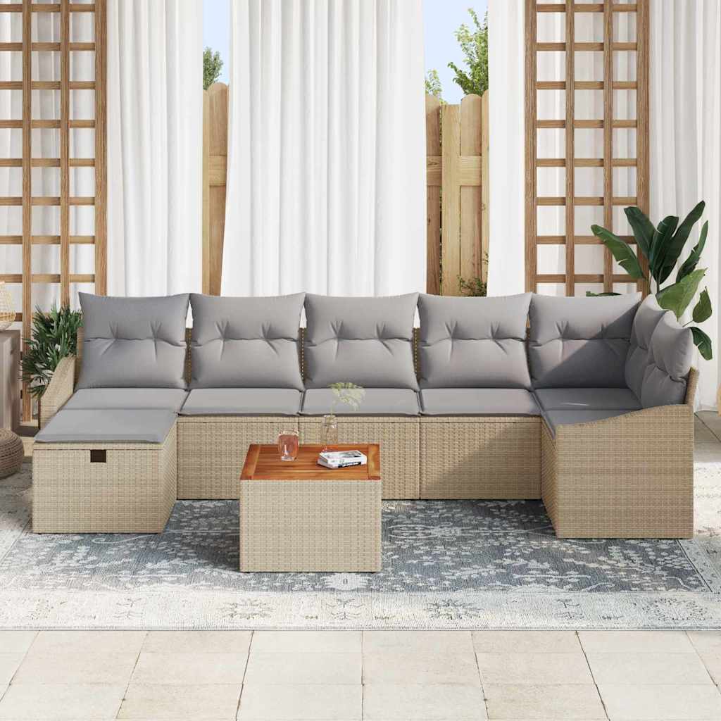 Conjunto de sofás de jardín con cojín 8 pcs Beige Poliratán