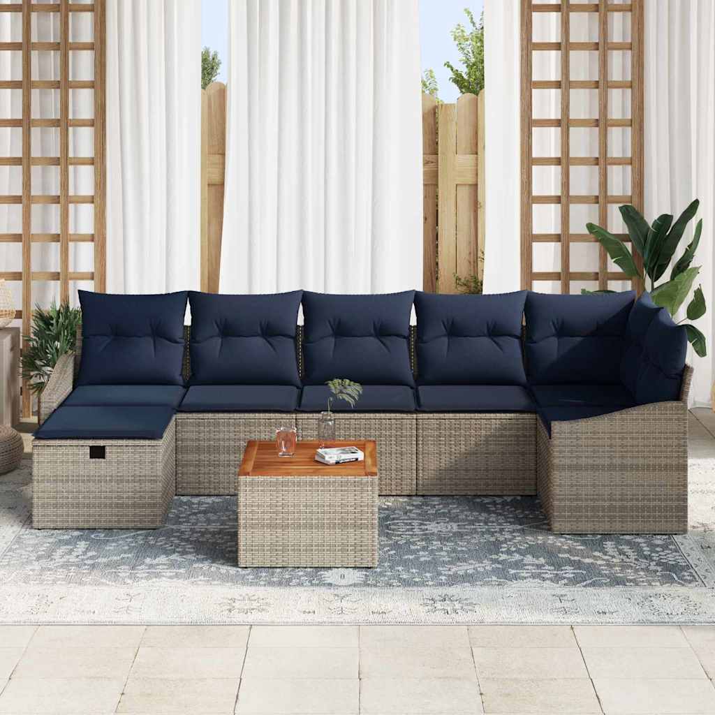 Conjunto de sofás de jardín con cojín 8 pcs Gris Poliratán