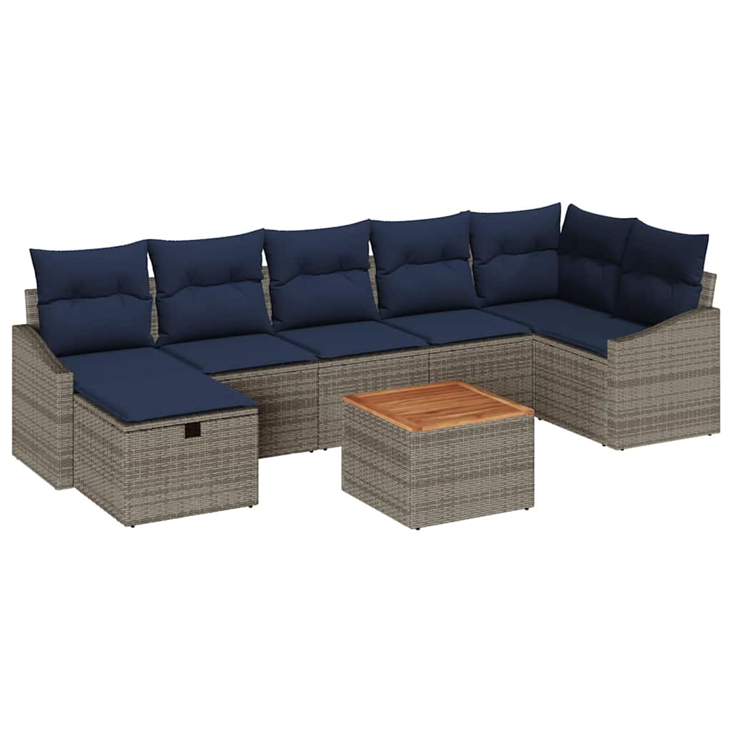 Conjunto de sofás de jardín con cojín 8 pcs Gris Poliratán