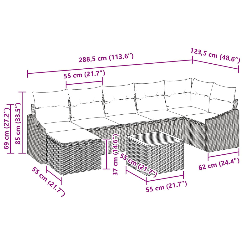 Conjunto de sofás de jardín con cojín 8 pcs Gris Poliratán