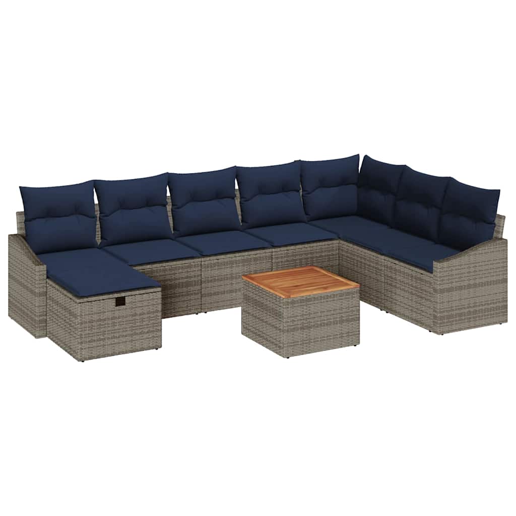 Conjunto de sofás de jardín con cojín 9 pcs Gris Poliratán