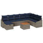 Conjunto de sofás de jardín con cojín 9 pcs Gris Poliratán