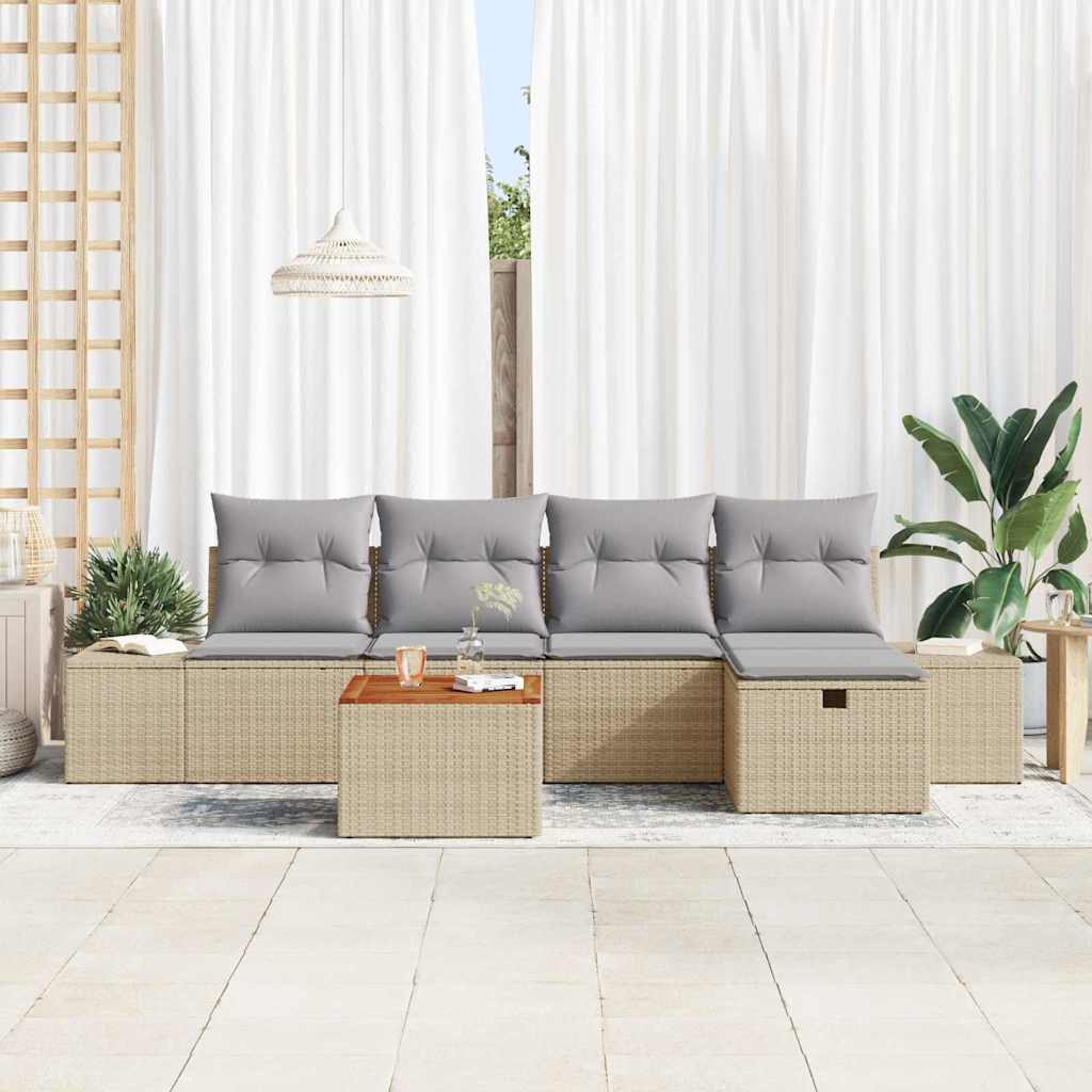 Conjunto de sofás de jardín con cojín 6 pcs Beige Poliratán