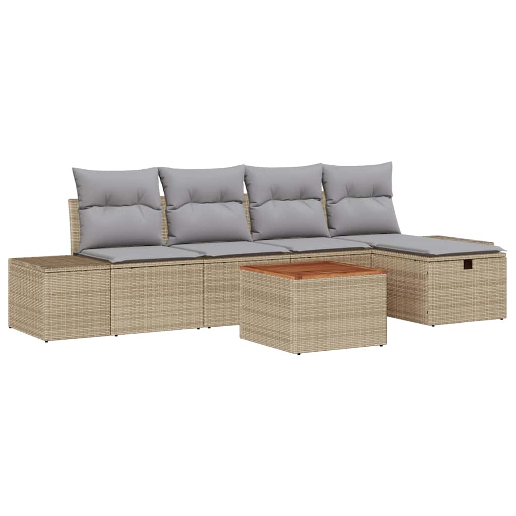 Conjunto de sofás de jardín con cojín 6 pcs Beige Poliratán