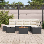 Conjunto de sofás de jardín con cojín 7 pcs Negro Poliratán