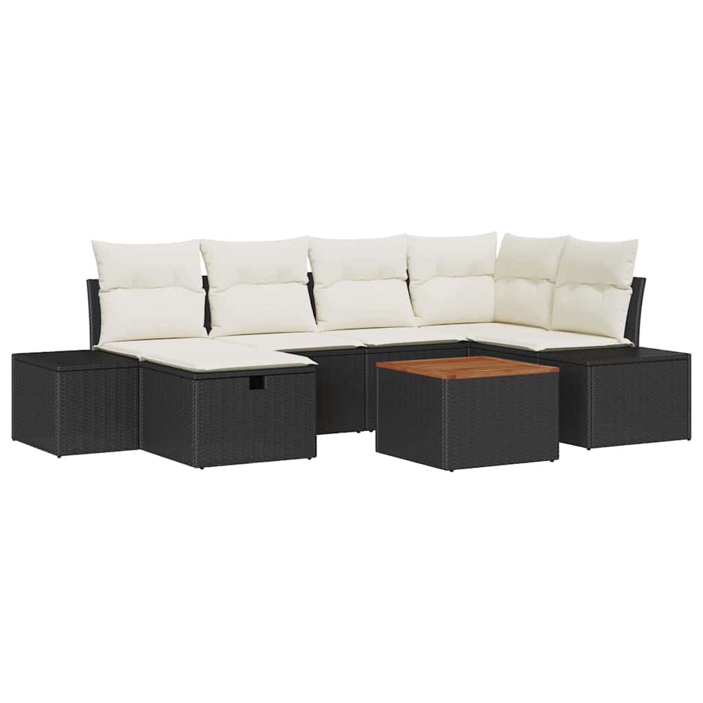 Conjunto de sofás de jardín con cojín 7 pcs Negro Poliratán
