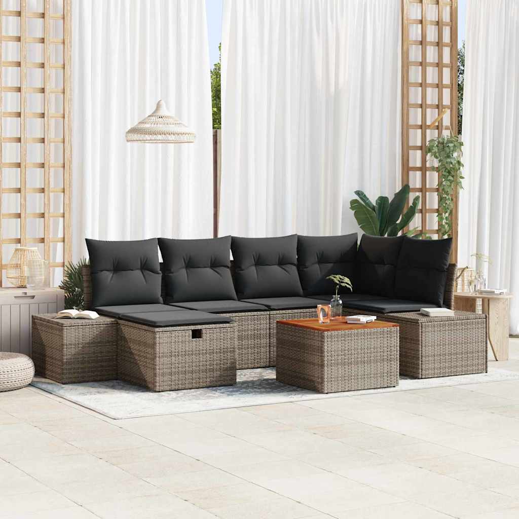Conjunto de sofás de jardín con cojín 7 pcs Beige Poliratán