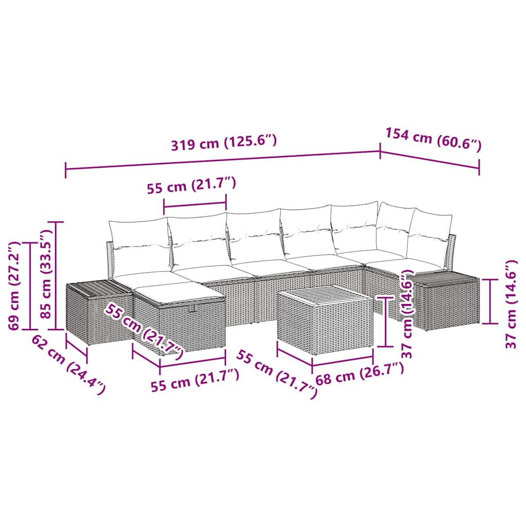 Conjunto de sofás de jardín con cojín 8 pcs Negro Poliratán