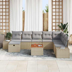 Conjunto de sofás de jardín con cojín 9 pcs Beige Poliratán
