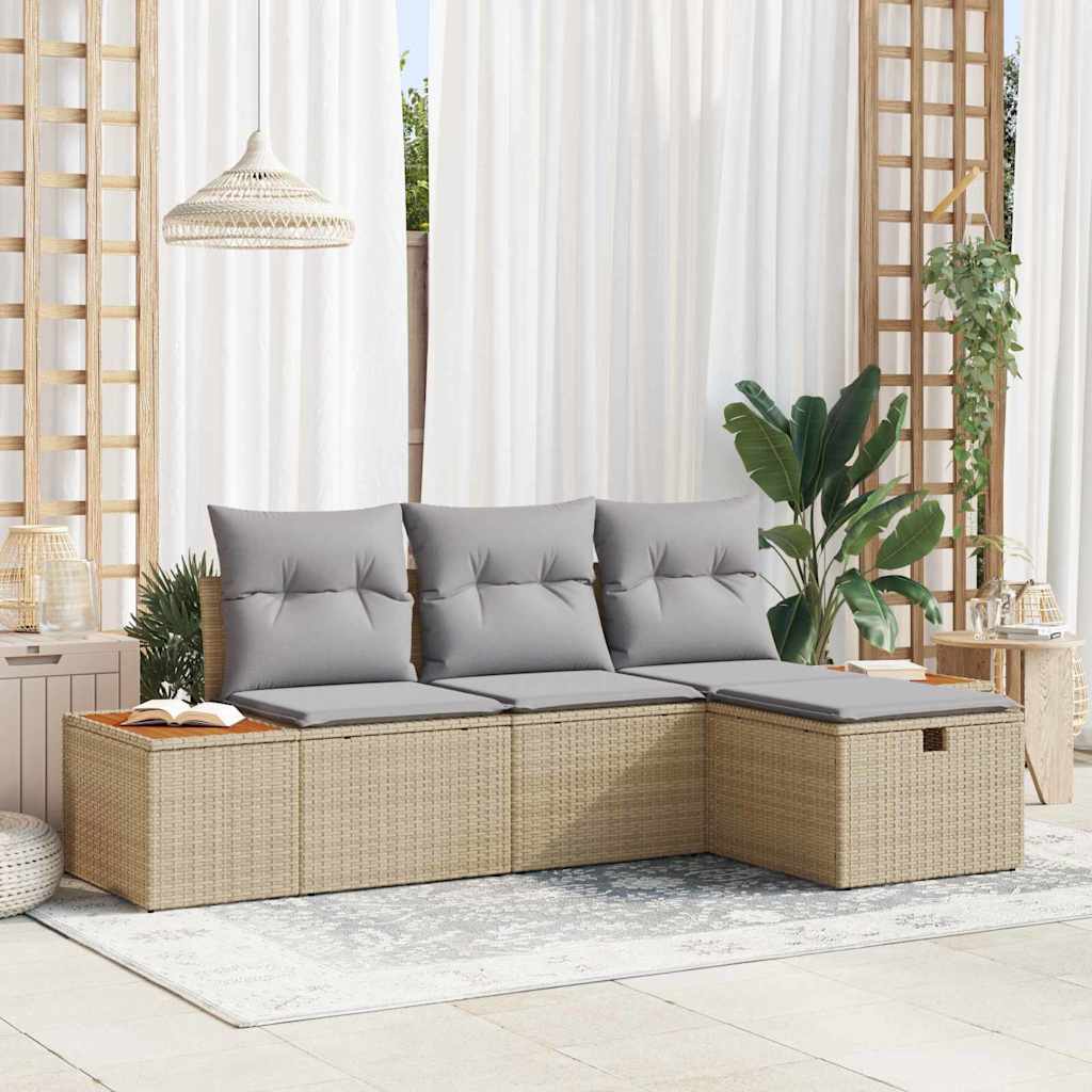 Conjunto de sofá de jardín 4 pcs Beige ratán sintético