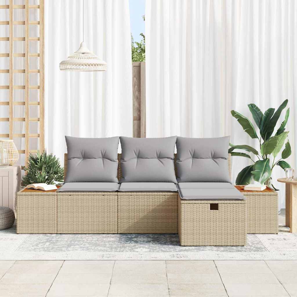 Conjunto de sofá de jardín 4 pcs Beige ratán sintético