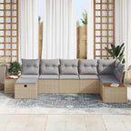Conjunto de sofá de jardín con almohada 7 pcs Beige Poliratán