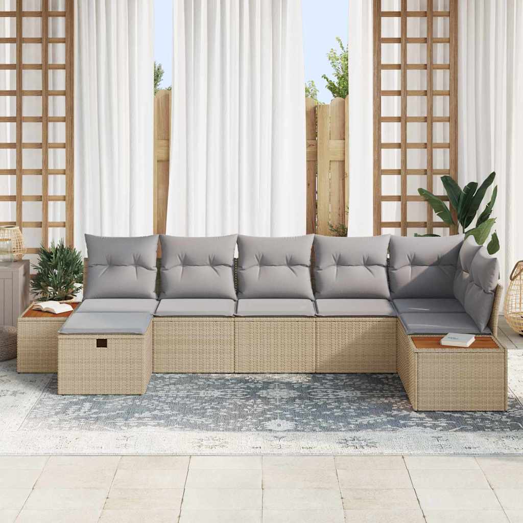 Conjunto de sofá de jardín con almohada 7 pcs Beige Poliratán