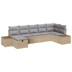 Conjunto de sofá de jardín con almohada 7 pcs Beige Poliratán