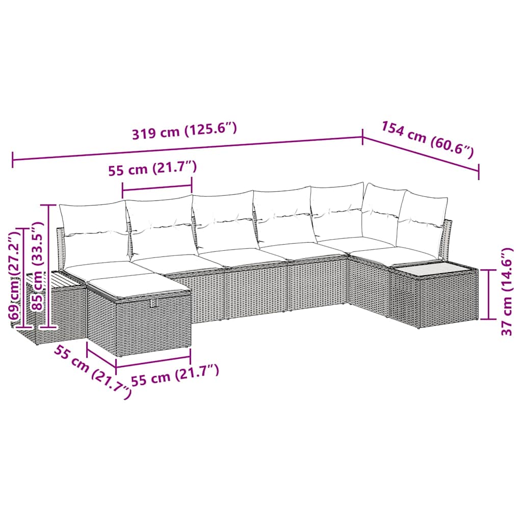Conjunto de sofá de jardín con almohada 7 pcs Beige Poliratán