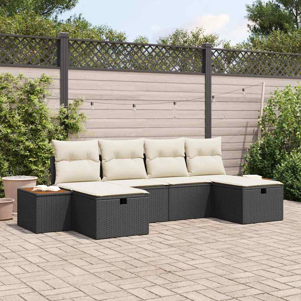 Conjunto de sofá de jardín 6 pcs Negro 55 x 62 x 69 cm