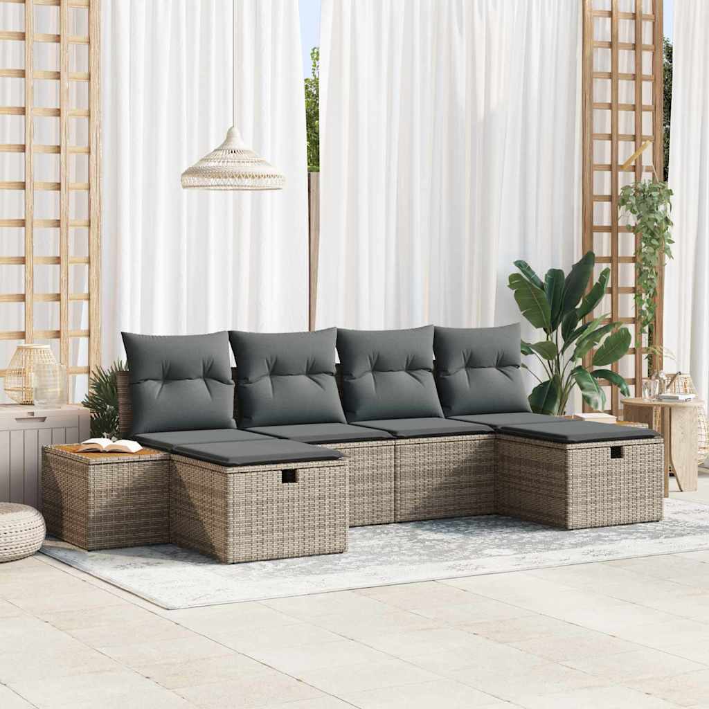 Conjunto de sofá de jardín con cojín 6 pcs Gris ratán sintético