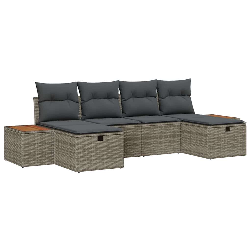 Conjunto de sofá de jardín con cojín 6 pcs Gris ratán sintético