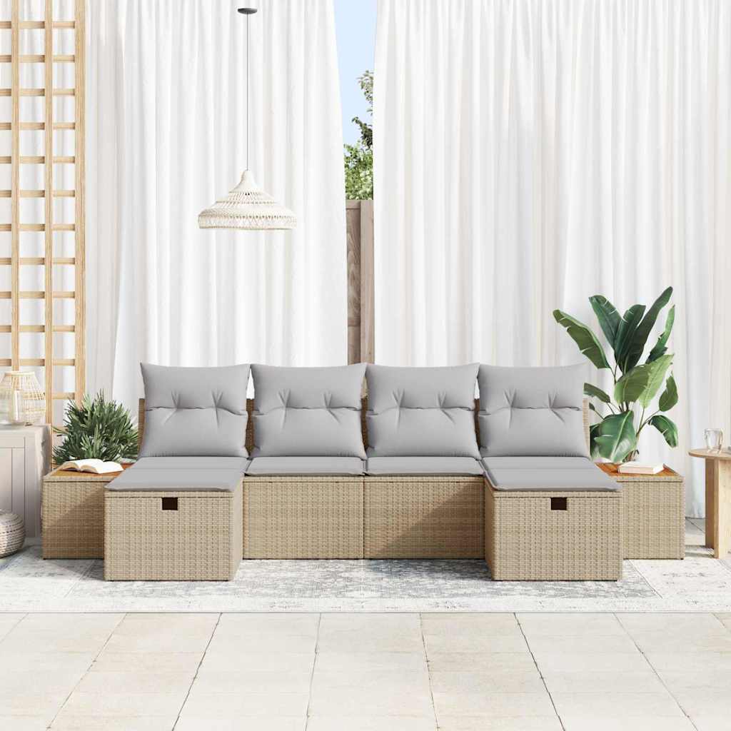 Conjunto de sofá de jardín 6 pcs Beige ratán sintético