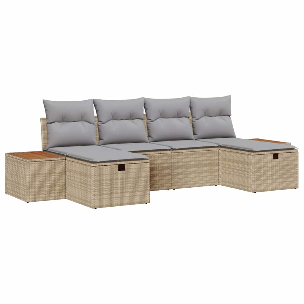 Conjunto de sofá de jardín 6 pcs Beige ratán sintético