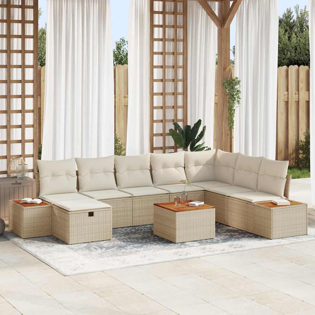 Conjunto de sofá de jardín 9 pcs Beige ratán sintético