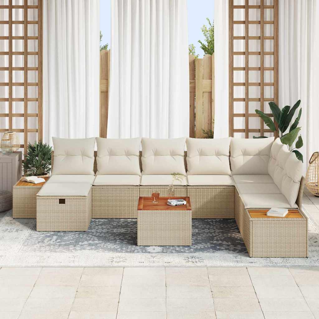 Conjunto de sofá de jardín 9 pcs Beige ratán sintético