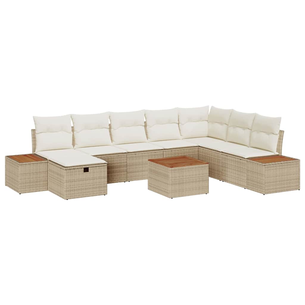 Conjunto de sofá de jardín 9 pcs Beige ratán sintético