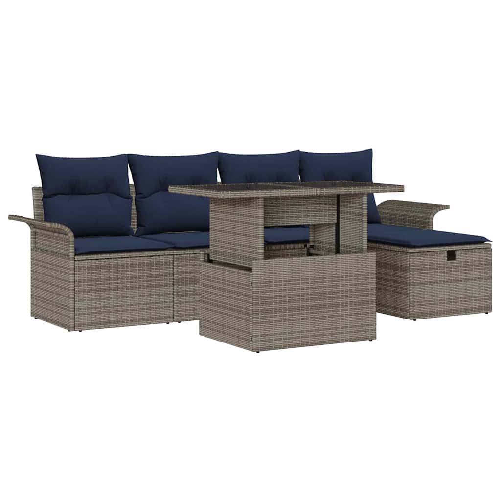 Conjunto de sofá de jardín con cojín 6 pcs Gris ratán sintético