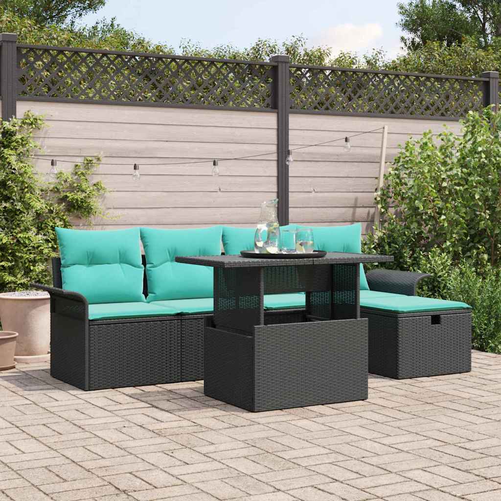 Conjunto de sofá de jardín 6 pcs Negro ratán sintético