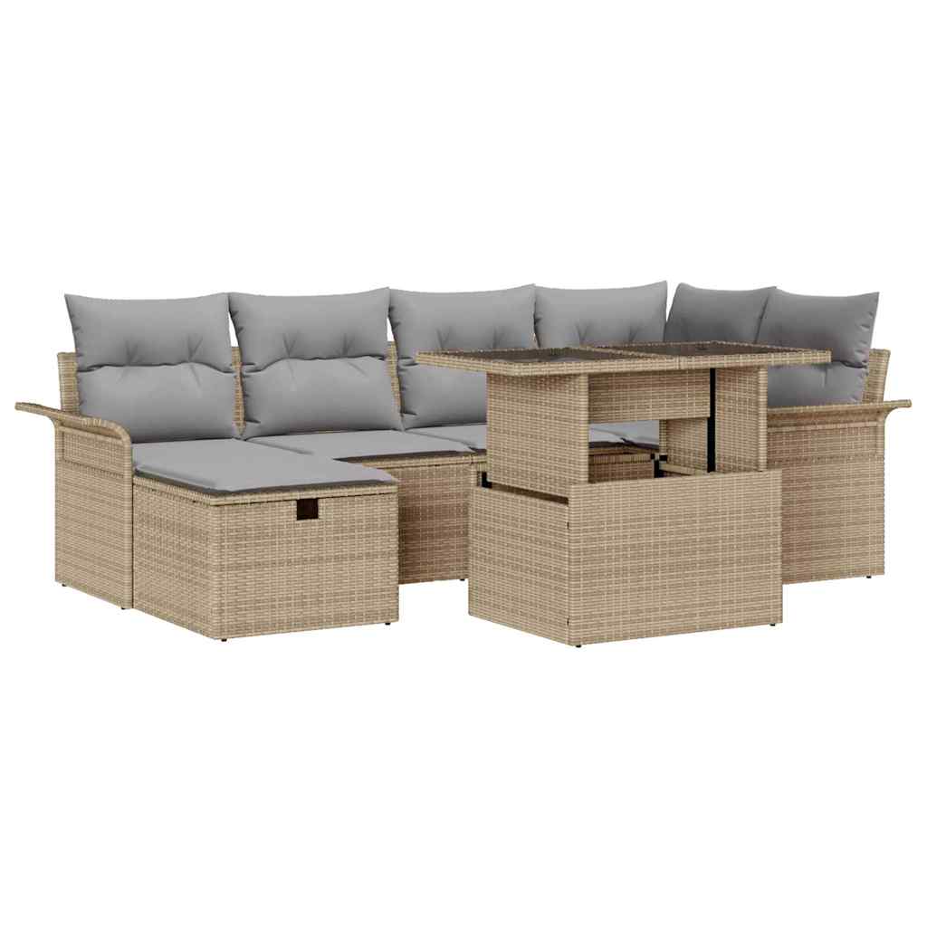 Conjunto de sofá de jardín con cojín 7 pcs Beige Poliratán
