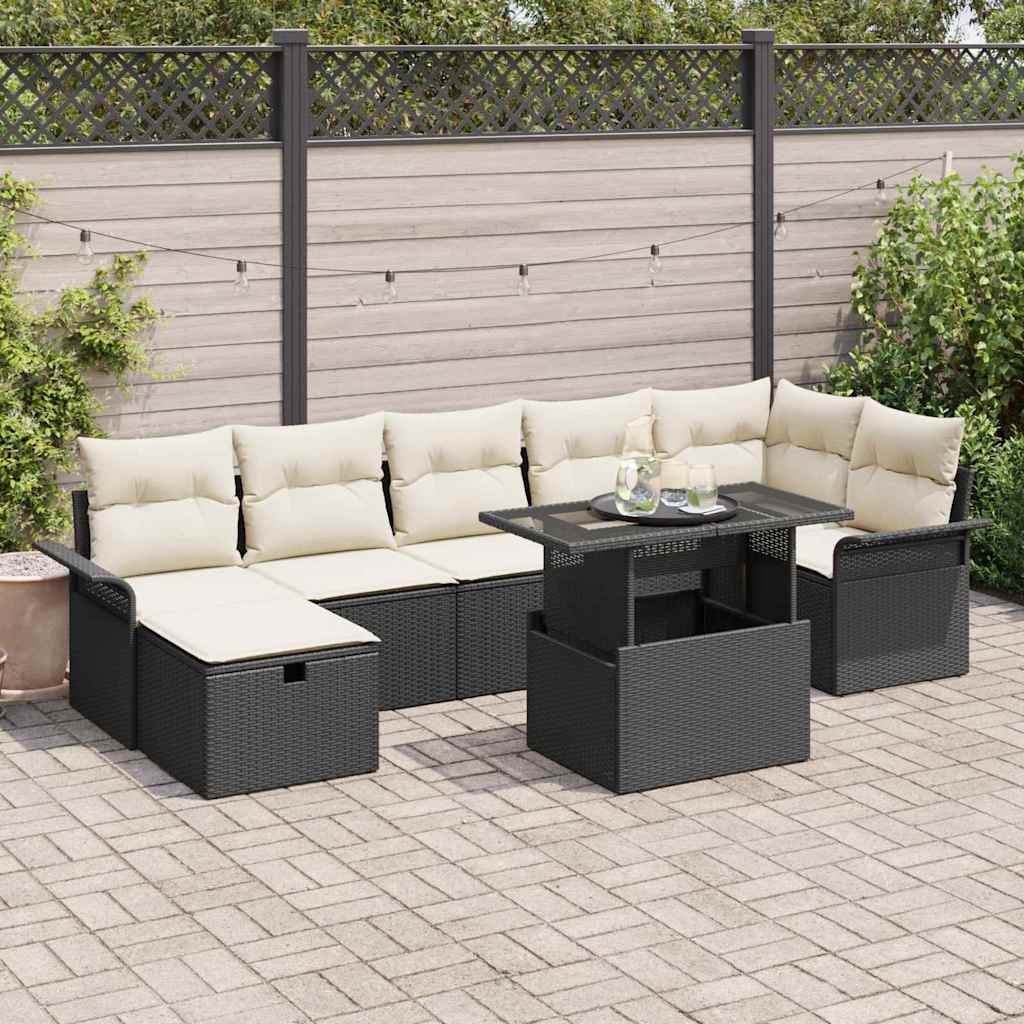Conjunto de sofá de jardín con cojín 8 pcs Marrón Poliratán