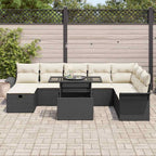 Conjunto de sofá de jardín con cojín 9 pcs Negro Poliratán