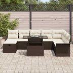 Conjunto de sofá de jardín con cojín 9 pcs Marrón Poliratán