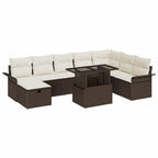 Conjunto de sofá de jardín con cojín 9 pcs Marrón Poliratán