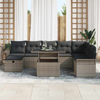 Conjunto de sofá de jardín con cojín 9 pcs Gris Poliratán