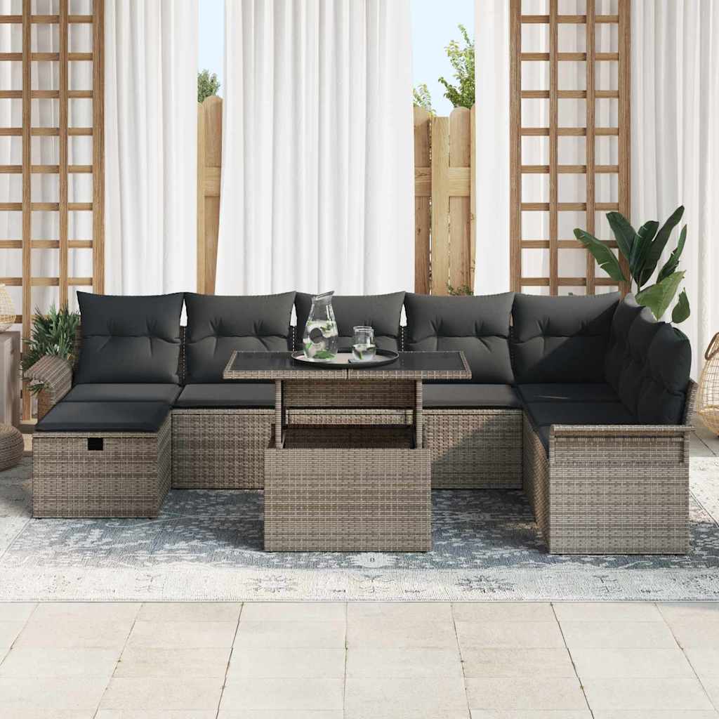 Conjunto de sofá de jardín con cojín 9 pcs Gris Poliratán