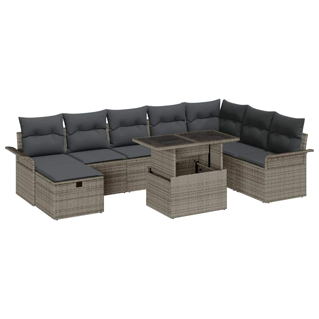 Conjunto de sofá de jardín con cojín 9 pcs Gris Poliratán