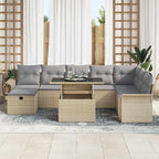 Conjunto de sofá de jardín con cojín 9 pcs Beige Poliratán