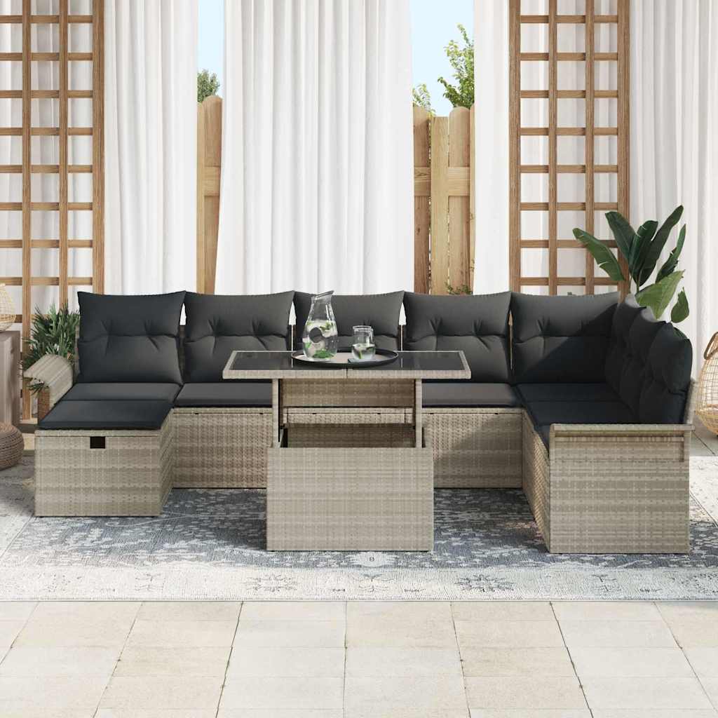 Conjunto de sofá de jardín con cojín 9 pcs Gris claro Poliratán