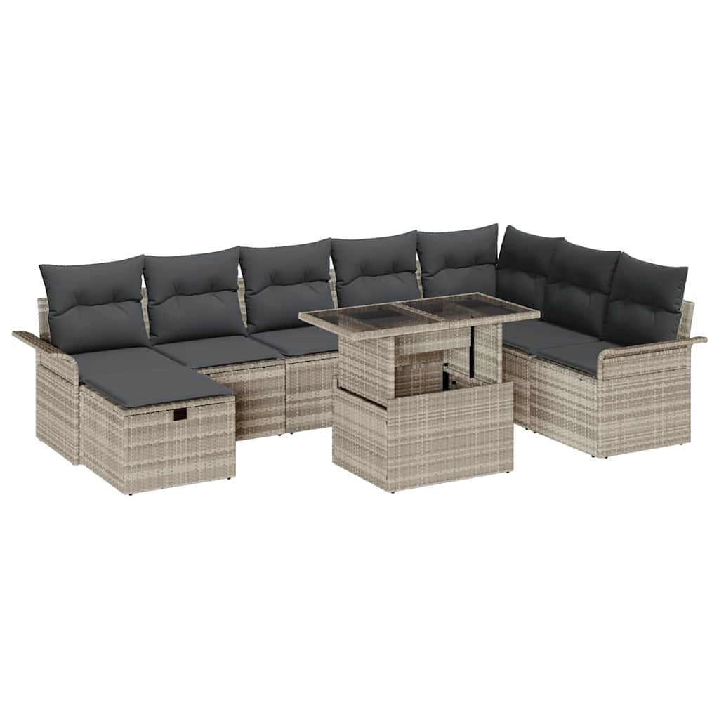 Conjunto de sofá de jardín con cojín 9 pcs Gris claro Poliratán