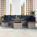 Conjunto de sofá de jardín con cojín 9 pcs Gris Poliratán