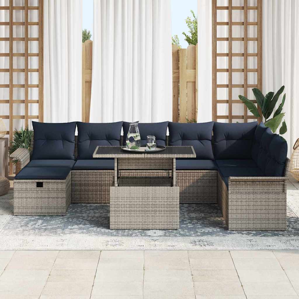 Conjunto de sofá de jardín con cojín 9 pcs Gris Poliratán