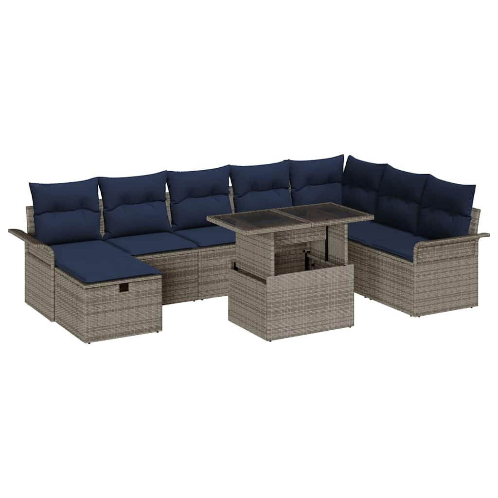 Conjunto de sofá de jardín con cojín 9 pcs Gris Poliratán
