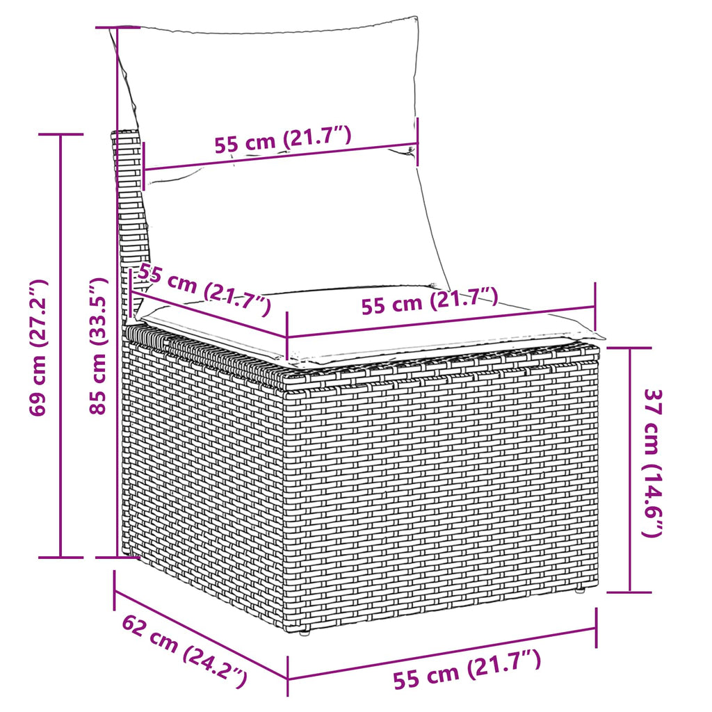 Conjunto de sofá de jardín con cojín 9 pcs Gris Poliratán