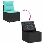 Conjunto de sofá de jardín con cojín 9 pcs Negro Poliratán