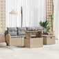 Conjunto de sofá de jardim com almofada 6 pcs Bege Polirratan