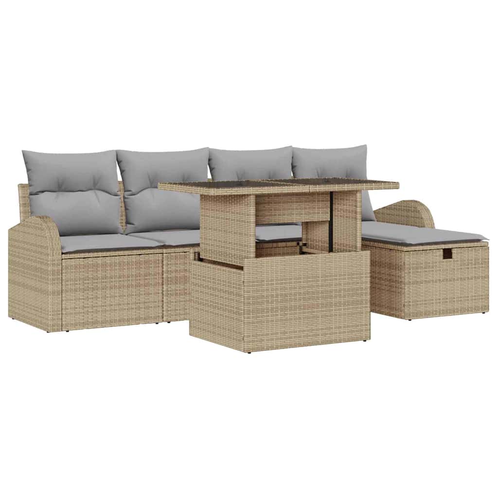 Conjunto de sofá de jardín con cojín 6 pcs Beige Poliratán