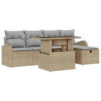 Conjunto de sofá de jardín con cojín 6 pcs Beige Poliratán