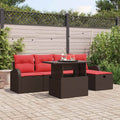 Conjunto de sofá de jardín con cojín 6 pcs Marrón Poliratán